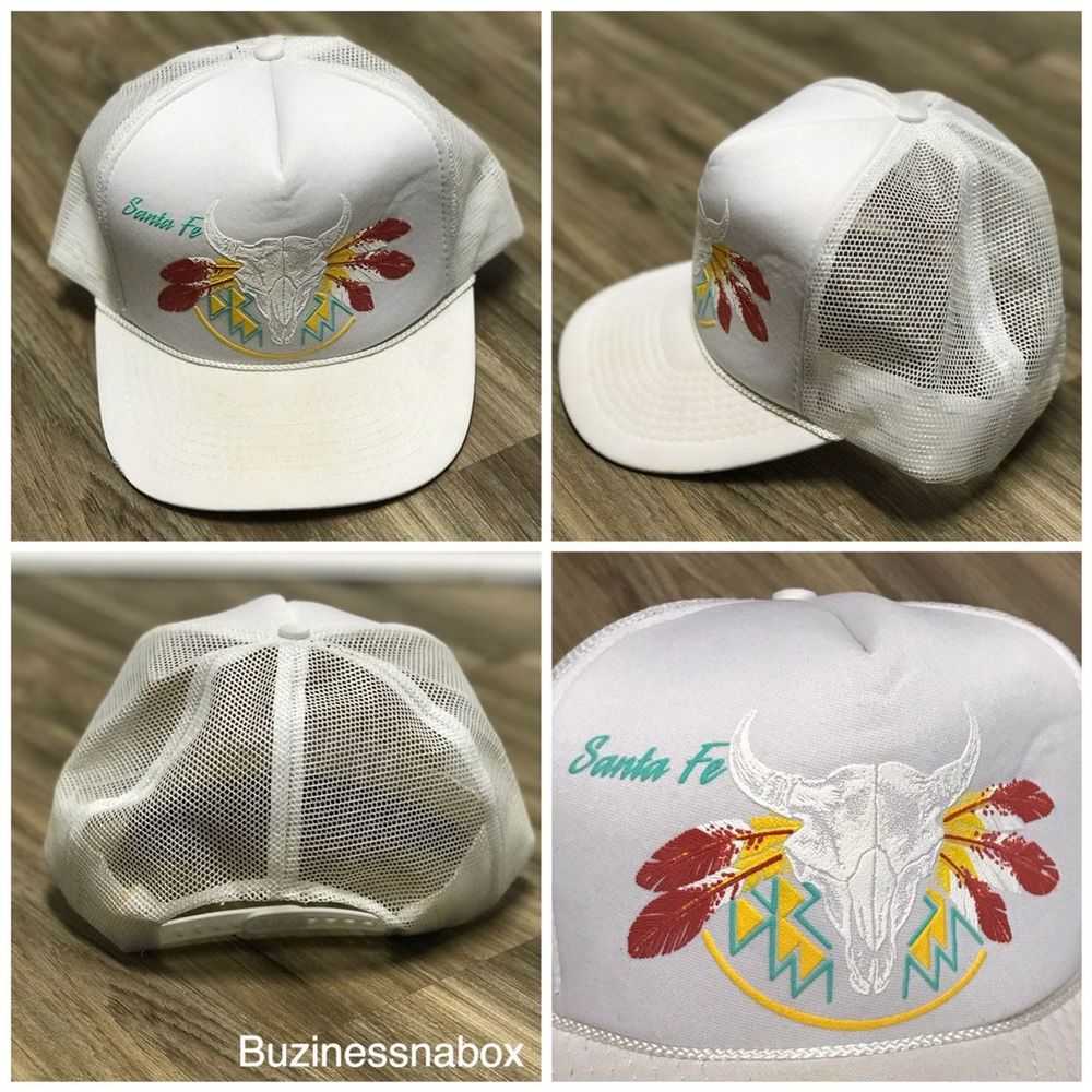 Vtg Santa Fe Bull Skull Trucker Hat